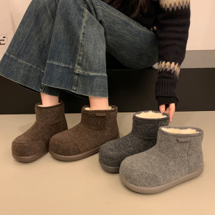 Meitao Retro Snow Boots Women's 2024 New Winter Slip-on Non-slip Thickened Warm Women's Shoes Ugly Cute Cotton Shoes