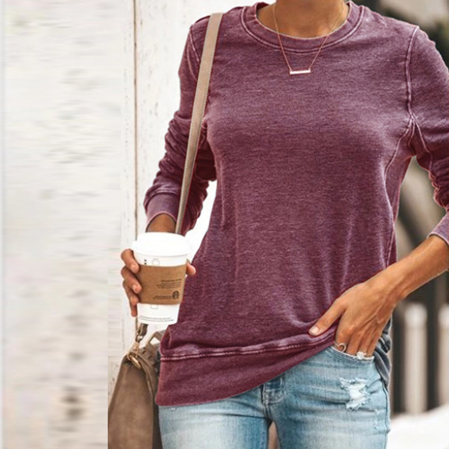 Sudadera estampada de manga larga con cuello redondo, informal y versátil, para mujer, producto nuevo transfronterizo, camiseta básica para mujer, top, venta caliente transfronteriza