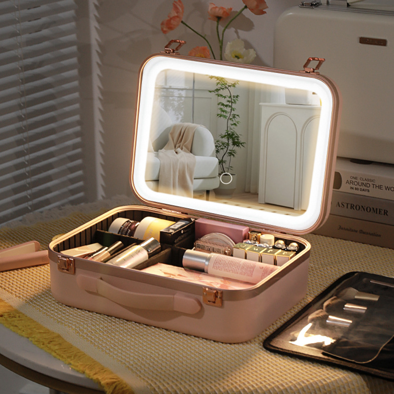 Estuche de maquillaje con luz con espejo luz LED profesional portátil de viaje de gran capacidad caja de almacenamiento de cosméticos artista de maquillaje