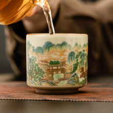 工厂五彩山水直筒杯高档精致主人杯个人专用茶杯办公喝茶品茗杯子