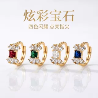 法式冷淡风优雅风复古多色开口戒指女小众高级设计感节跨境热销
