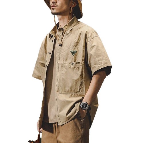 Retro American Workwear Shirt Men's Short Sleeve 2025 Summer Loose Top Plus Size Casual Shirt Jacket for Men