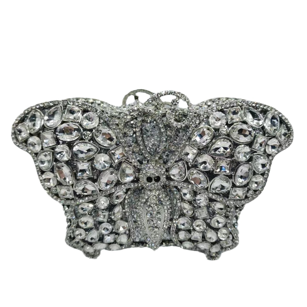 Túi clutch dạ tiệc đính kim cương bướm phong cách mới — Màu xanh lá, Màu đen, Màu bạc, Bạc AB