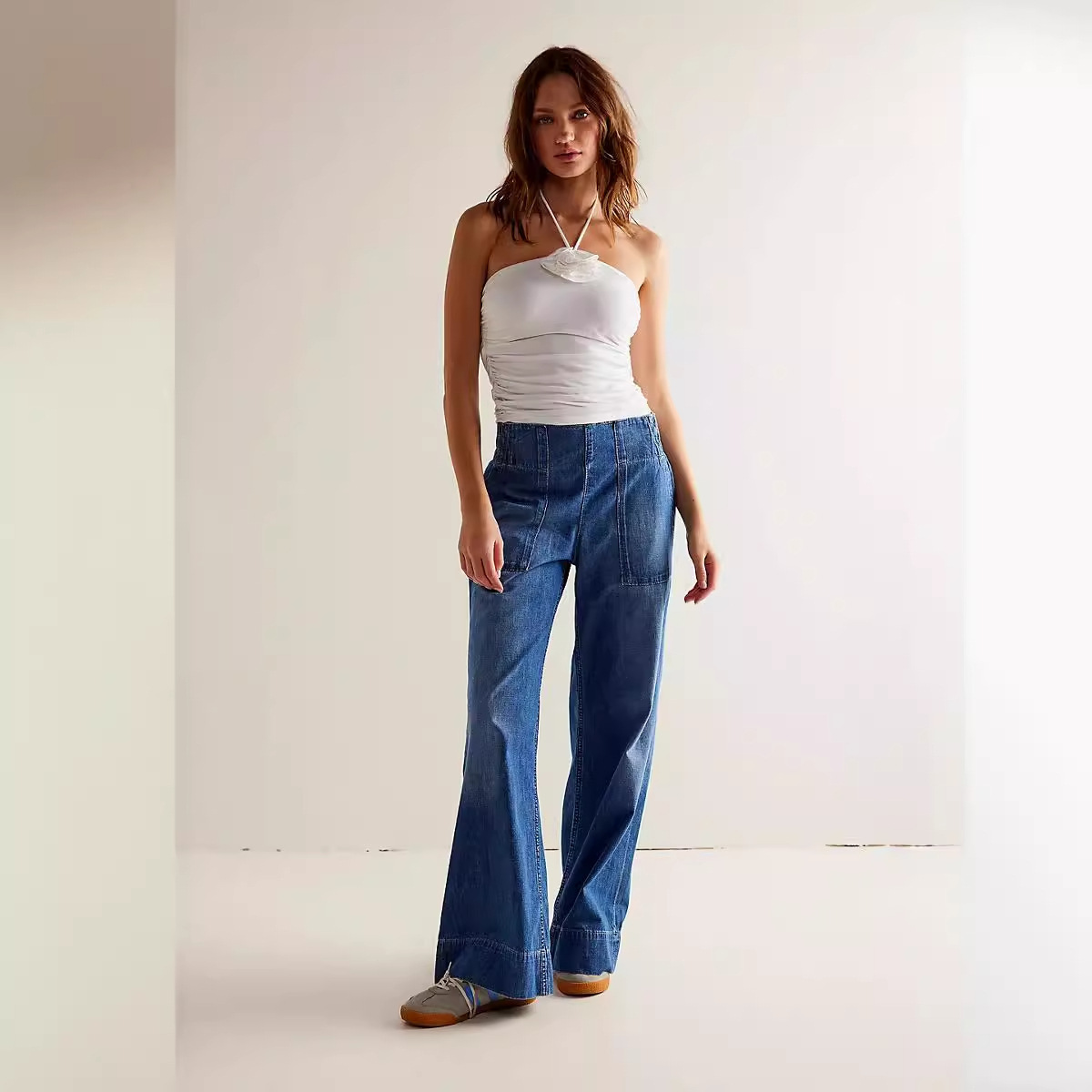 SC European And American Women's Fashion Stylish Low-waist Non-stretch Denim Pants, Trendy Loose Slimming Elastic Waist_ecoleips.com