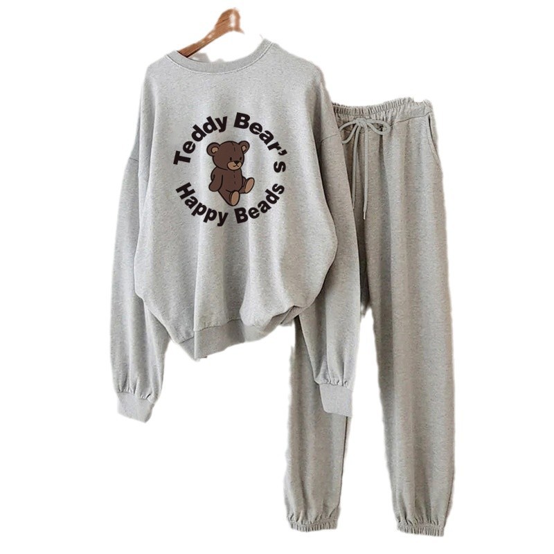 Vêtements pour femmes Combinaison de sport pour femmes au printemps et en automne, version coréenne ample et slim pour les étudiantes, pull en coton et velours, deux pièces décontractées_voghion.com