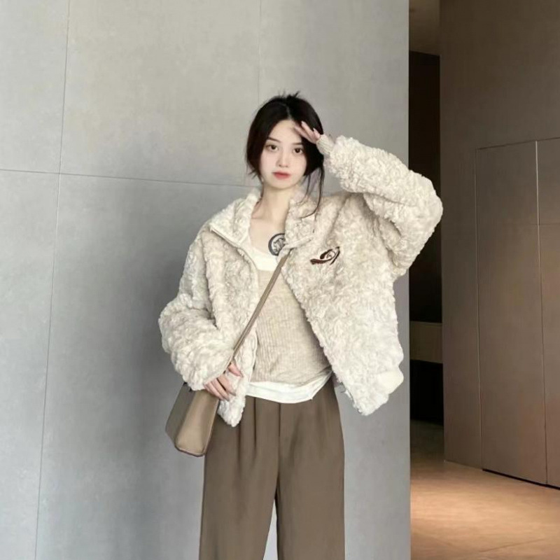 美式复古穿搭女装秋冬加厚新款短款刺绣外套夹克阔腿裤两件套装潮|undefined