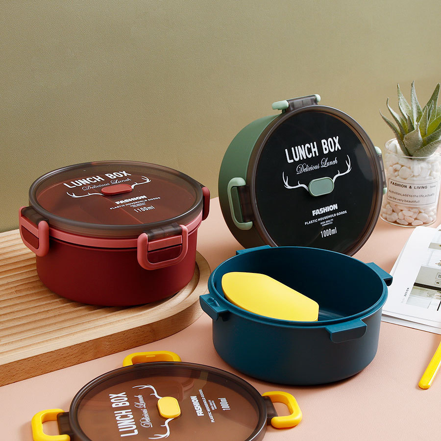 Caja de almuerzo redonda dividida al aire libre caja de almuerzo de plástico portátil caja de ensalada de frutas caja de almuerzo de microondas trabajador de oficina adulto