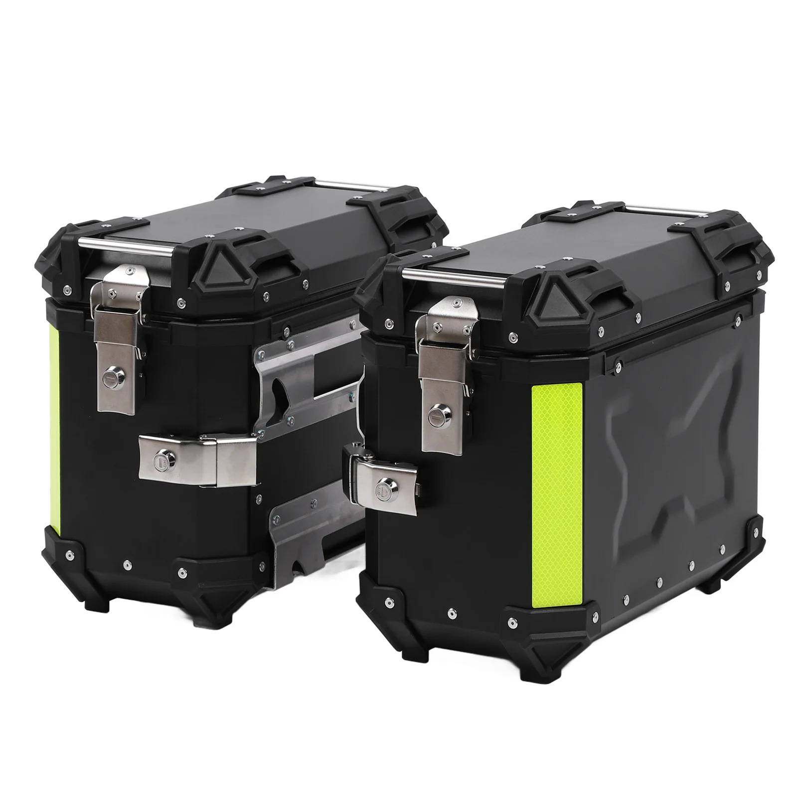 28L/35L Motorcycle Aluminum Alloy Side Box with Large Corner Protection, Waterproof and Anti-Collision, Travel Embossed X-Style Universal Modified Side Box