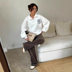 2025秋冬季欧美风时尚个性流行字母印花hiphop宽松舒适半拉链卫衣