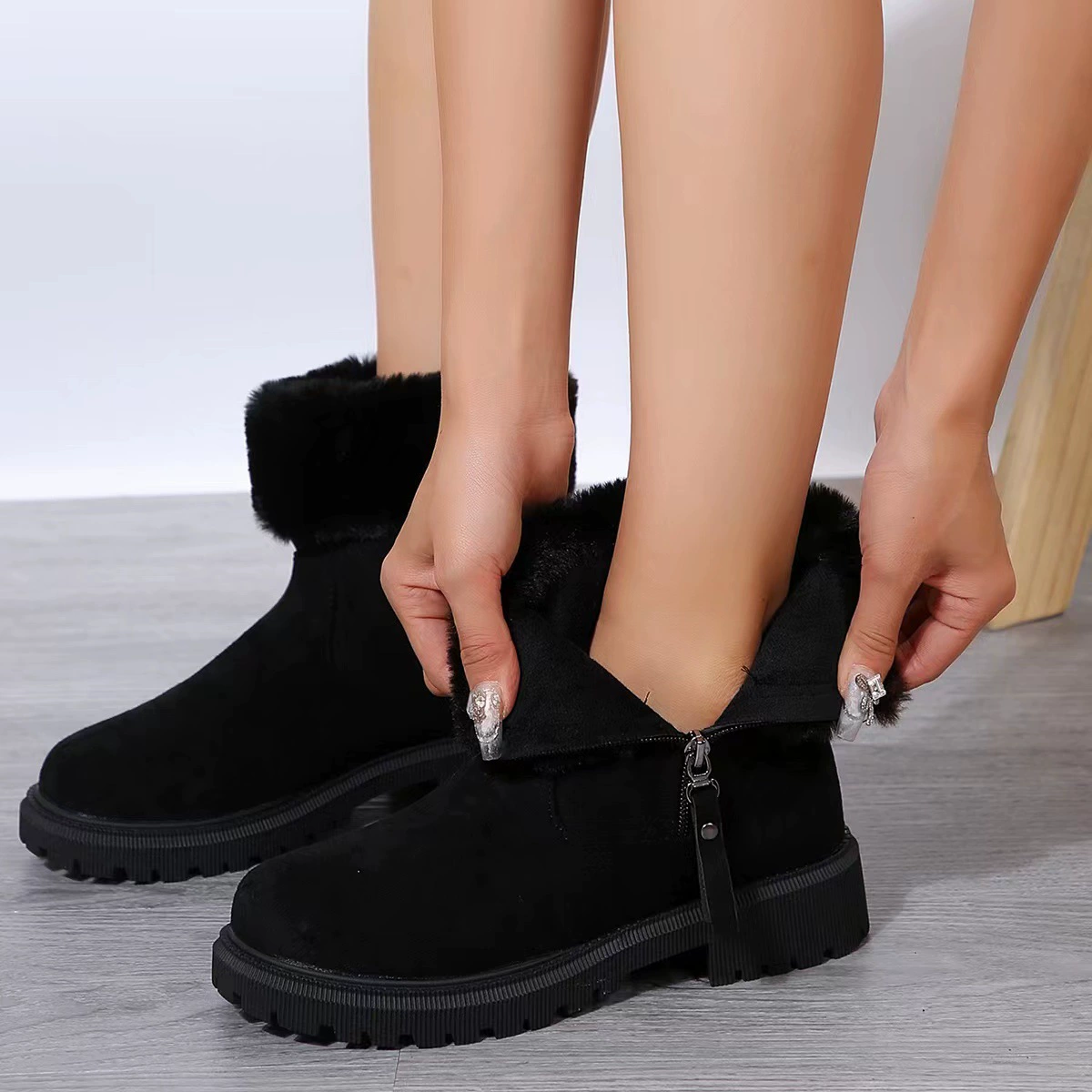 Winter keep‑warm boots, plus size 2023 style, black or khaki, sizes 36–43