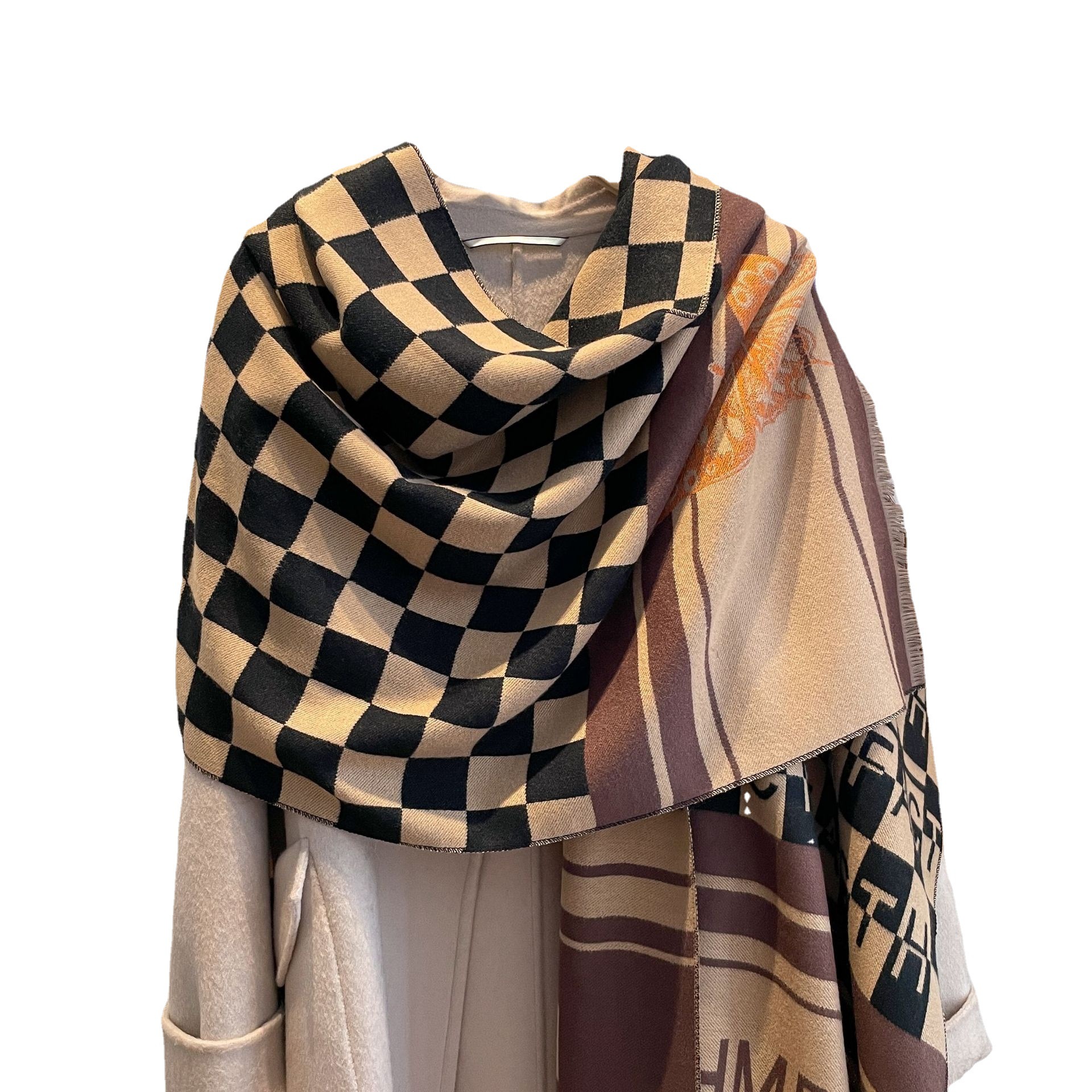 Bufanda de Cachemira de doble cara Otoño e Invierno Nueva bufanda exterior de moda a cuadros británica cálida bufanda engrosada de longitud media