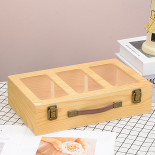 Wooden Color Transparent Storage Box with Lid Multi-Grids Coffee Bag Storage Box Solid Wood Portable Tea Sugar Bag Storage Box