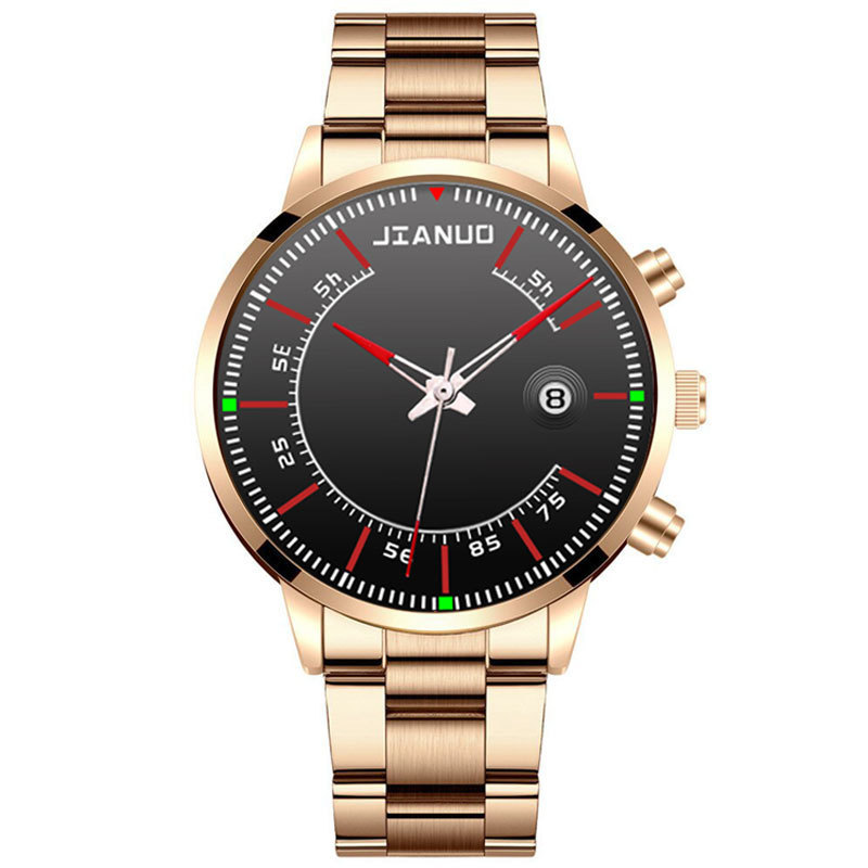 Reloj de correa de acero de negocios para hombres de comercio exterior Escala de moda con calendario reloj de cuarzo de aleación reloj de oro grande creativo de moda coreana
