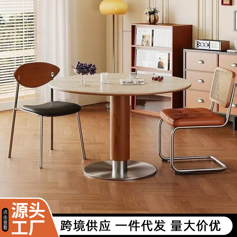 Medieval Style Via Round Table Manufacturer Supplies Light Luxury Dining Table for Small Households, Designer Minimalist Negotiation Table