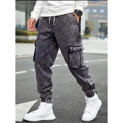 跨境Men's Solid Flap Pocket Cargo Jeans Regular Fit Casual