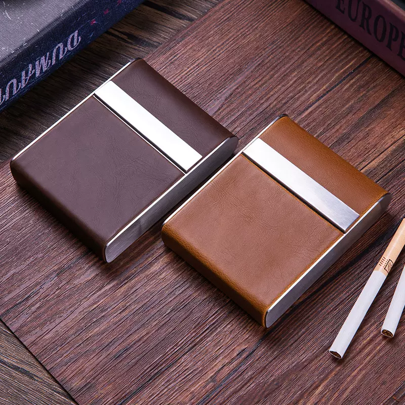 工厂直销时尚烟盒男士20支装烟具跨境热销烟包不锈钢pu新款烟包