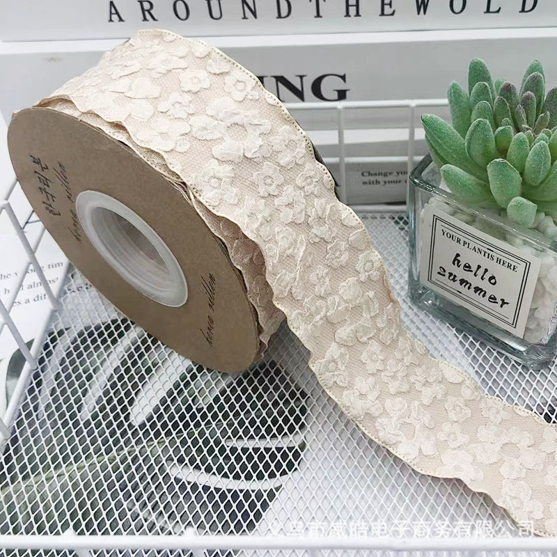 Romántico Camelia flor en relieve cinta de algodón flor ramo embalaje cinta hecha a mano DIY arco