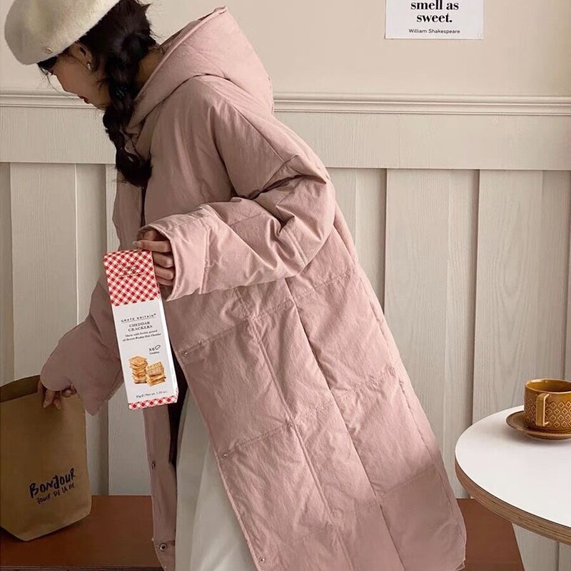 Mid-Length down Jacket for Women, Winter 2026 New Korean Style, Hooded, Thickened, Petite Size, White Duck Down, Over-The-Knee Coat