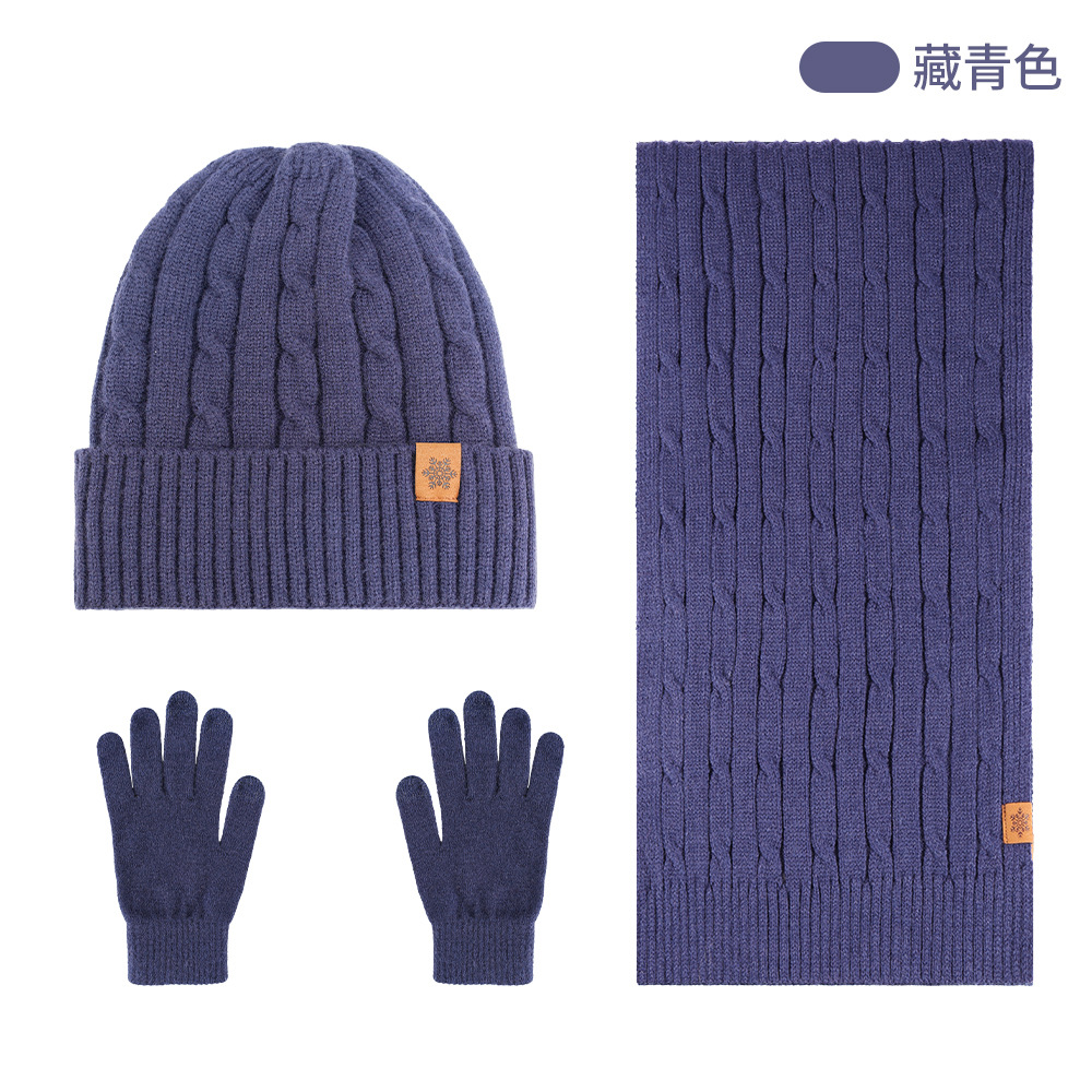 Gorro de punto personalizado para hombre en invierno, forrado de lana y engrosado para proteger del frío, gorro de lana para ciclismo, conjunto de tres piezas de gorro, bufanda y guantes.