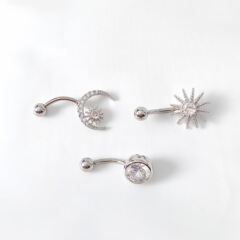 Cross-border Accessory Moon and Sun Shaped Shiny Zirconium Copper Navel Ring for Women, Ins Style High-End Jewelry