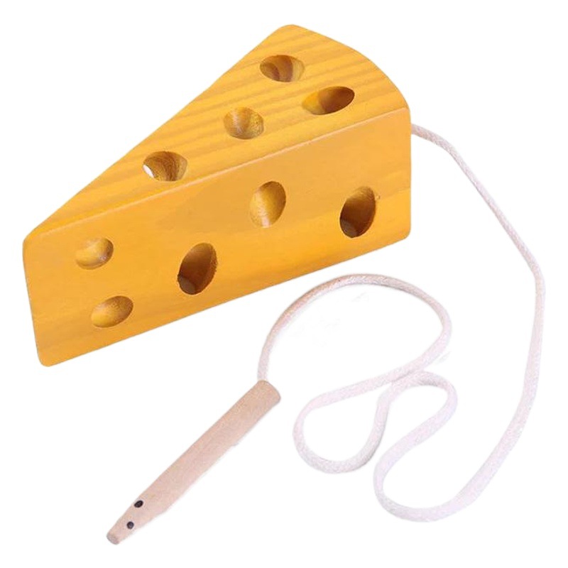 Educación temprana para niños, juguetes de cuerda para niños, ratones, queso, rompecabezas de madera para bebés, juguetes para enhebrar, juegos al por mayor