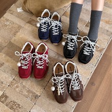 2025新款韩版德训鞋女厚底情侣拼色透气慢跑阿甘鞋女系带休闲鞋女