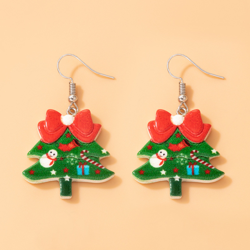 European American resin Christmas snowman bow earrings