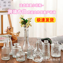 跨境热销法式复古浮雕玻璃小花瓶批发迷你水培花瓶套装Small vase