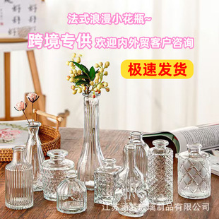 Cross-Border Hot-Selling French Retro Embossed Glass Small Vase Wholesale Mini Hydroponic Vase Set Small Vase