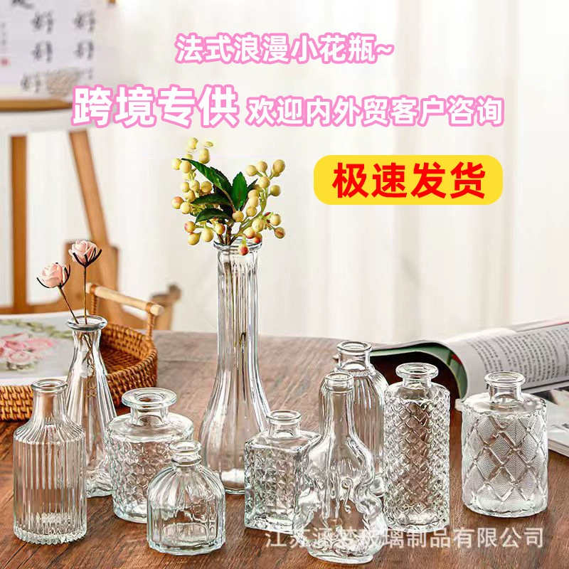 Оптовый набор мини-ваз для гидропоники из французского ретро-стекла с тиснением, хит продаж для трансграничной торговли