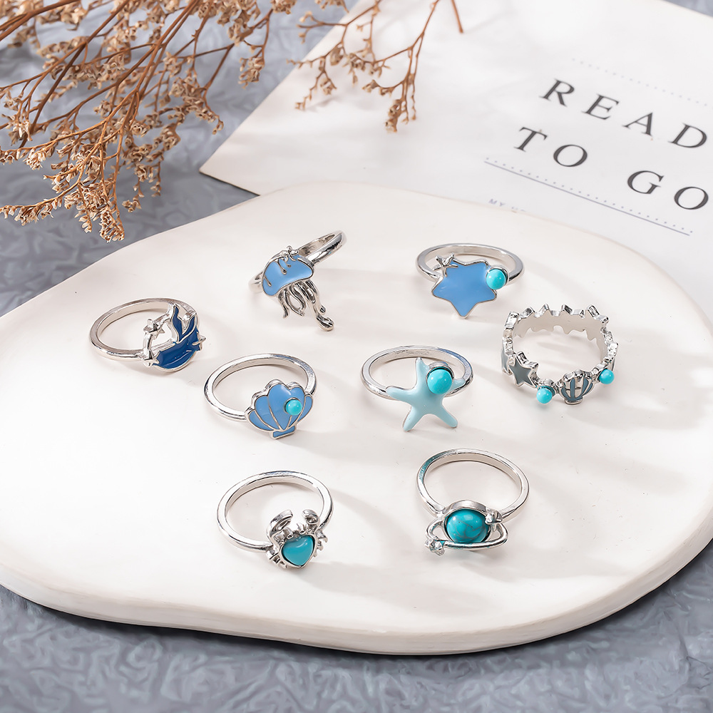Starfish, Conch, Heart Shape Pattern All Seasons Season 1 Set Cute Marine Style Modern Style Starfish Conch Heart Shape Alloy Plating Women's Rings