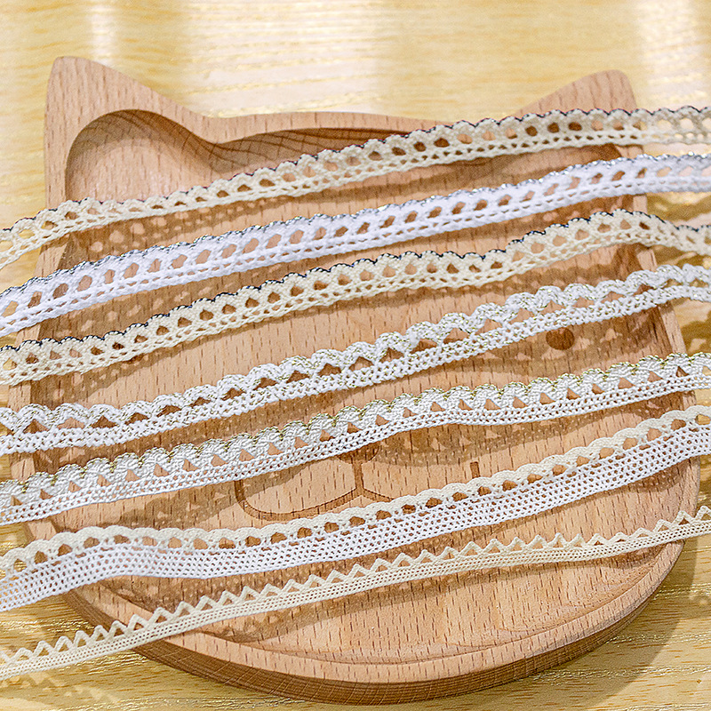 天缘レース花柄飾り材 幅0.6cm 小犬歯模様 金銀糸 人造綿糸 衣類装飾用生地
