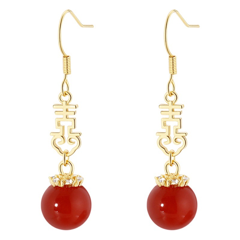 Wedding wedding wedding dress bride with Toast dress red wedding earrings ear clip earrings earrings earrings