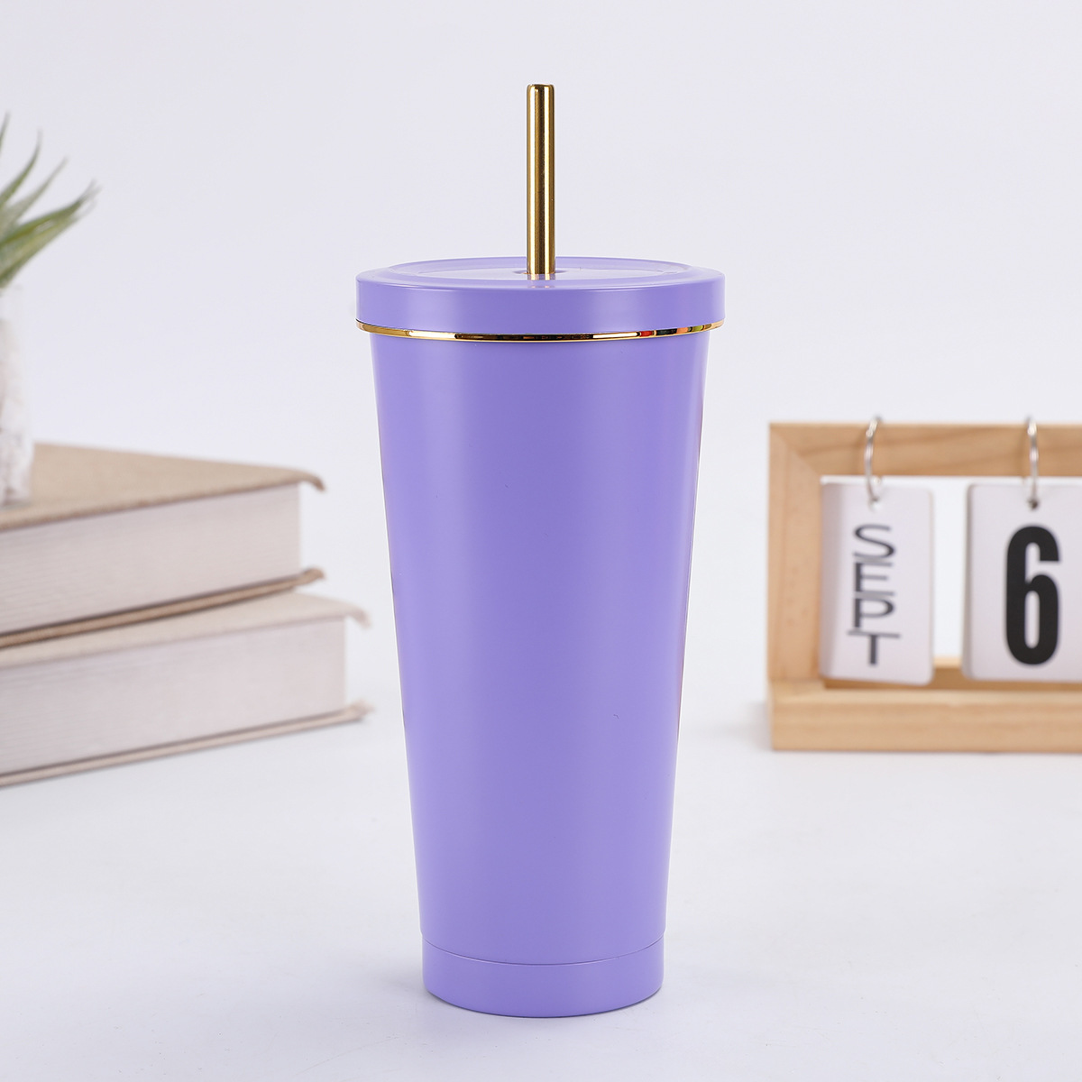 Taza de paja de acero inoxidable de doble capa de gran capacidad 750ml taza de café de perla vacío de mano taza de automóvil de hielo