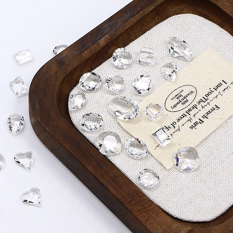 东洲水晶透底白美甲饰品 超闪透明白色异形裸钻尖底美甲钻堆堆钻