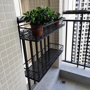 Double-Layer Balcony Railing Flower Rack Storage Rack Flower Pot Rack Indoor Hanging Decorative Iron Hanging Flower Rack Multi-Layer Meat