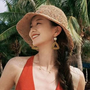 Earrings Holiday Style Popular Earrings Seaside Ear Hooks Ins Summer New Raffia Hand-Woven Rattan Earrings for Women