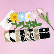 植物花卉编织爱心小口袋衣服配件包包辅料杏色黑色镂空网卡通刺绣