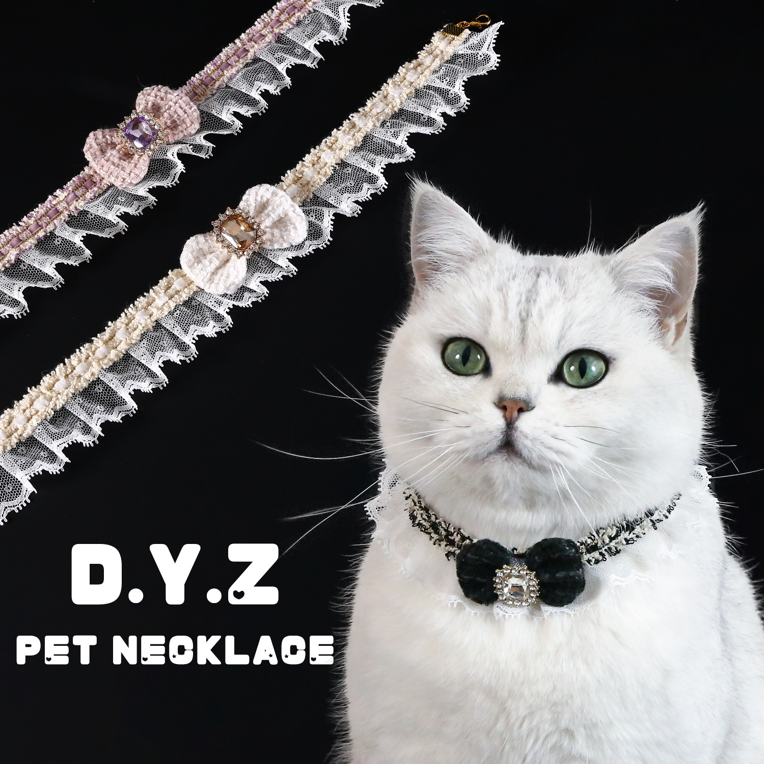 Pet princesa encaje diamante arco gatos perros collar de cumpleaños collar de fragancia
