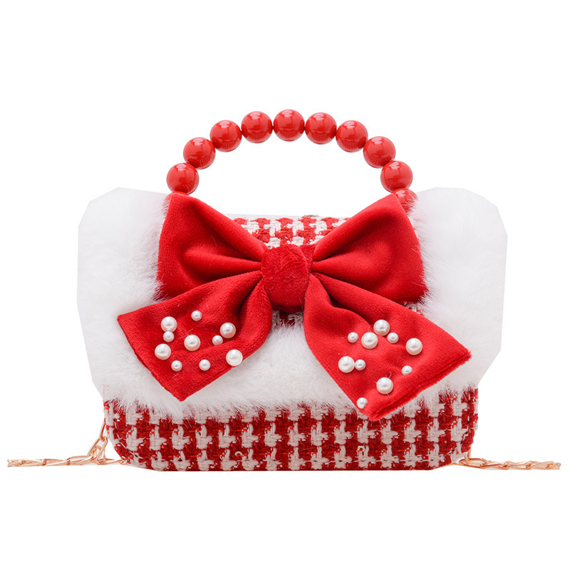 Bolsa de moda de perlas para niños otoño y invierno Año Nuevo para niñas bolsas de hombro de tela arco