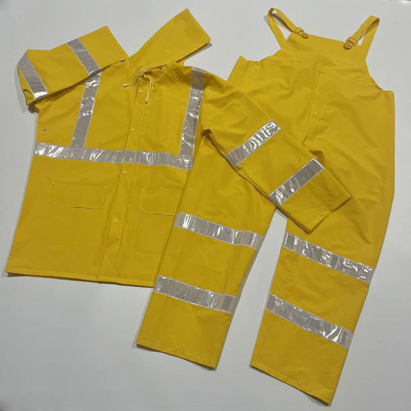 Raincoat Customizable Patch Leather Single/Double-Sided Leather Full Body Reflective Strip Overalls Engineering Security Suit Raincoat