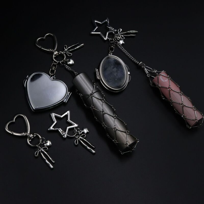 Metal Stainless Steel Mesh Lipstick Holder DIY Bag Pendant Ins Popular Silver Heart Star Chain Pendant
