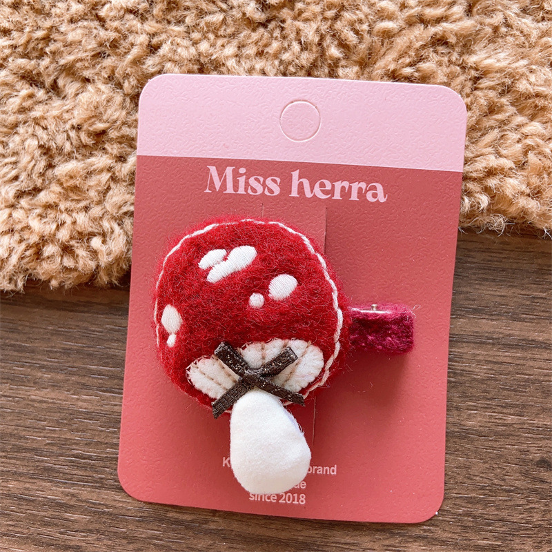 Christmas gift Children's Christmas holiday cute velvet stuffed cotton mushroom intestine ring girl Christmas socks wine red cane duckbill clip_voghion.com