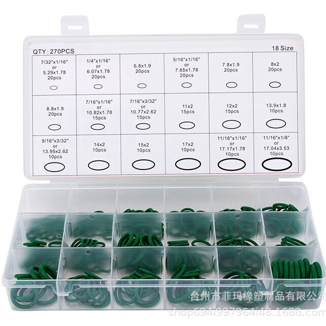 270Pcs Sealing Ring Repair Kit, Car Air Conditioning O-Ring Repair Kit, 530Pcs Set Box in Green and Purple