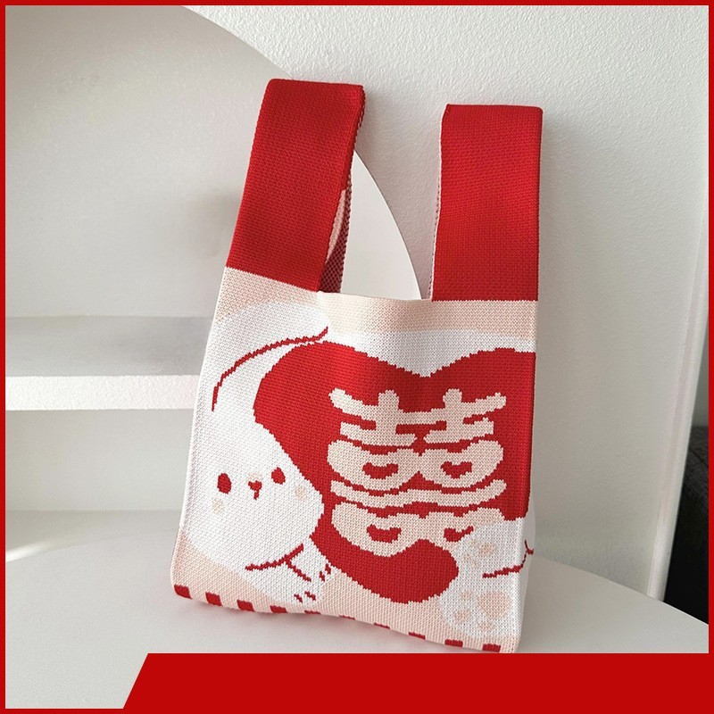 针织包伴手礼包礼品袋批发托特包毛线包饭盒便携包ins花朵可爱风