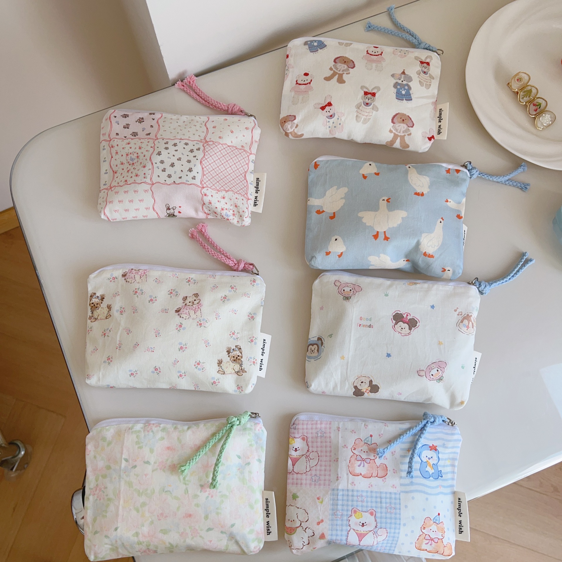 [Soohee Cloth Bag] Korean Style Fresh and Cute Animal Print Cotton Coin Purse Card Holder Mini Zipper Small Cloth Bag