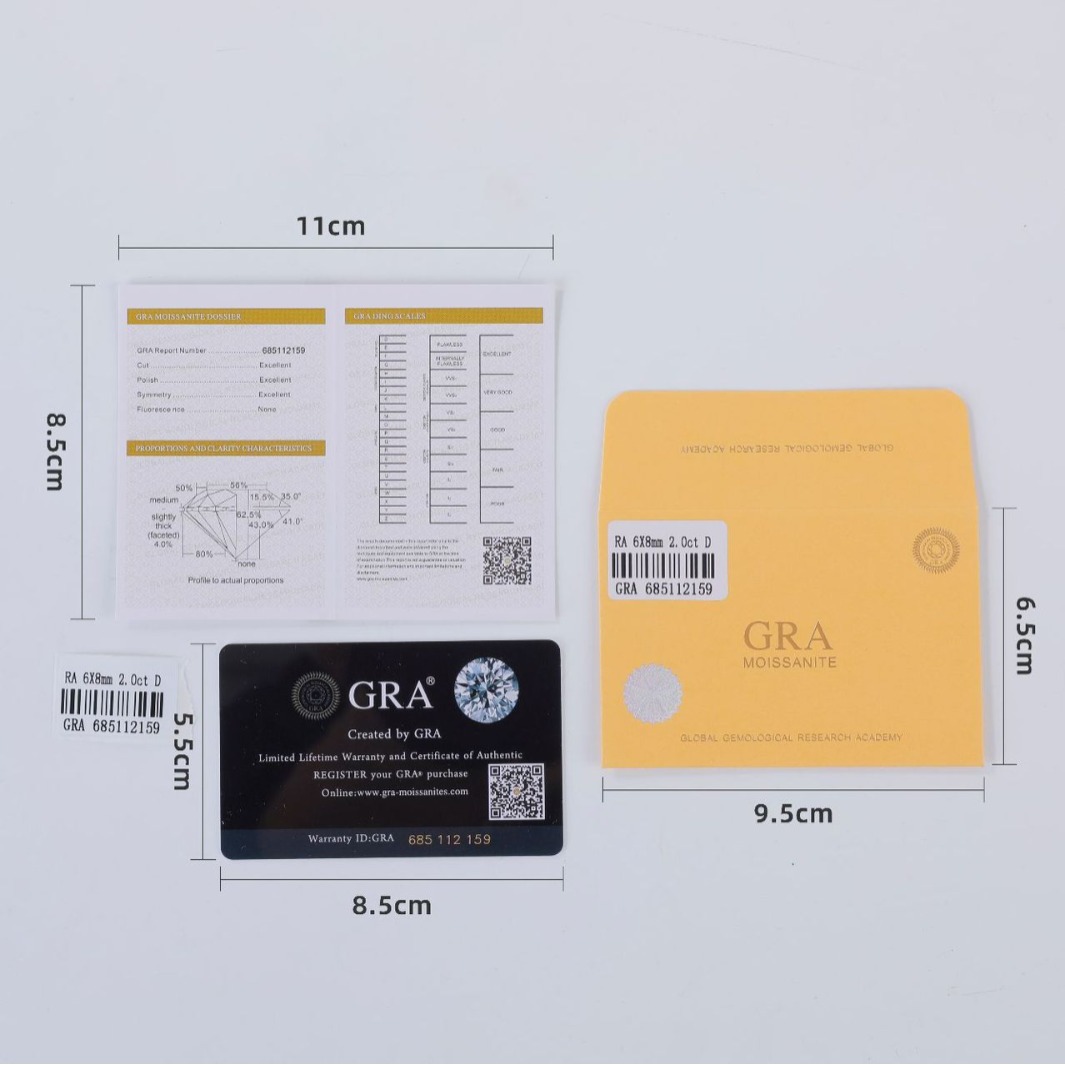 莫桑石迷你证书产品说明书批发GRA一证一码（黑卡＋标签） 信封版