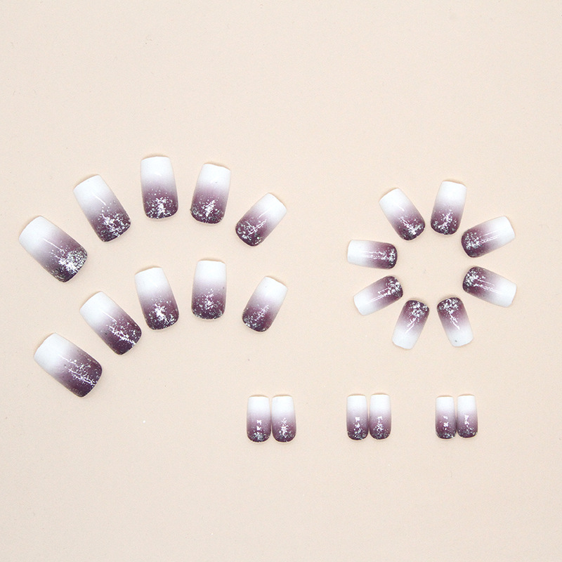 Medium to long European gradient purple wearing armor fragments with glittering pink Instagram style nail patches_voghion.com