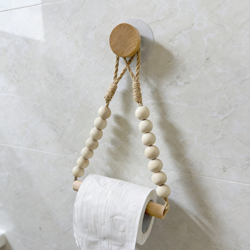 Beaded Wooden Stick Paper Roll Holder, Wooden Bead Paper Towel Rack, Storage Rack, Homestay Decoration, Nordic Natural Wood Style Towel Rack Beaded Wooden Stick Paper Roll Holder, Wooden Bead Paper Towel Rack, Storage Rack, Homestay Decoration, Nordic Natural Wood Style Towel Rack