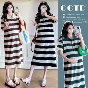 20252025 maternity summer new Korean fashion lapel stripes loose temperament age-reducing slim jumpsuit...